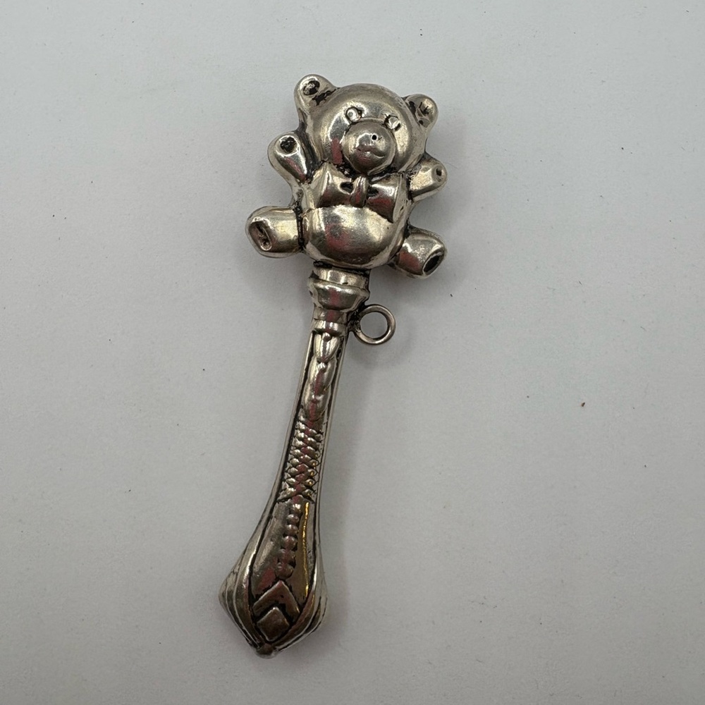 Silver Teddy Bear Baby Rattle